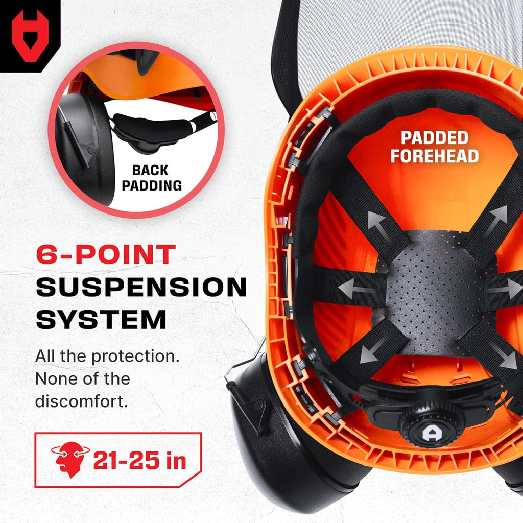 ANSI Z89.1 Rated Arborist Helmet — Chainsaw Helmet with Face Shield and Ear Muffs — Adjustable Hard Hat with Adaptive