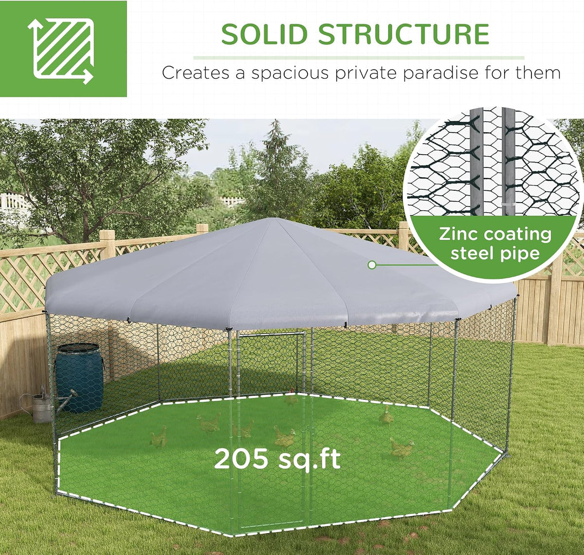 Large Chicken Coop Polygon Shaped Walk in Fence Cage 17.1'x15.7'x9'