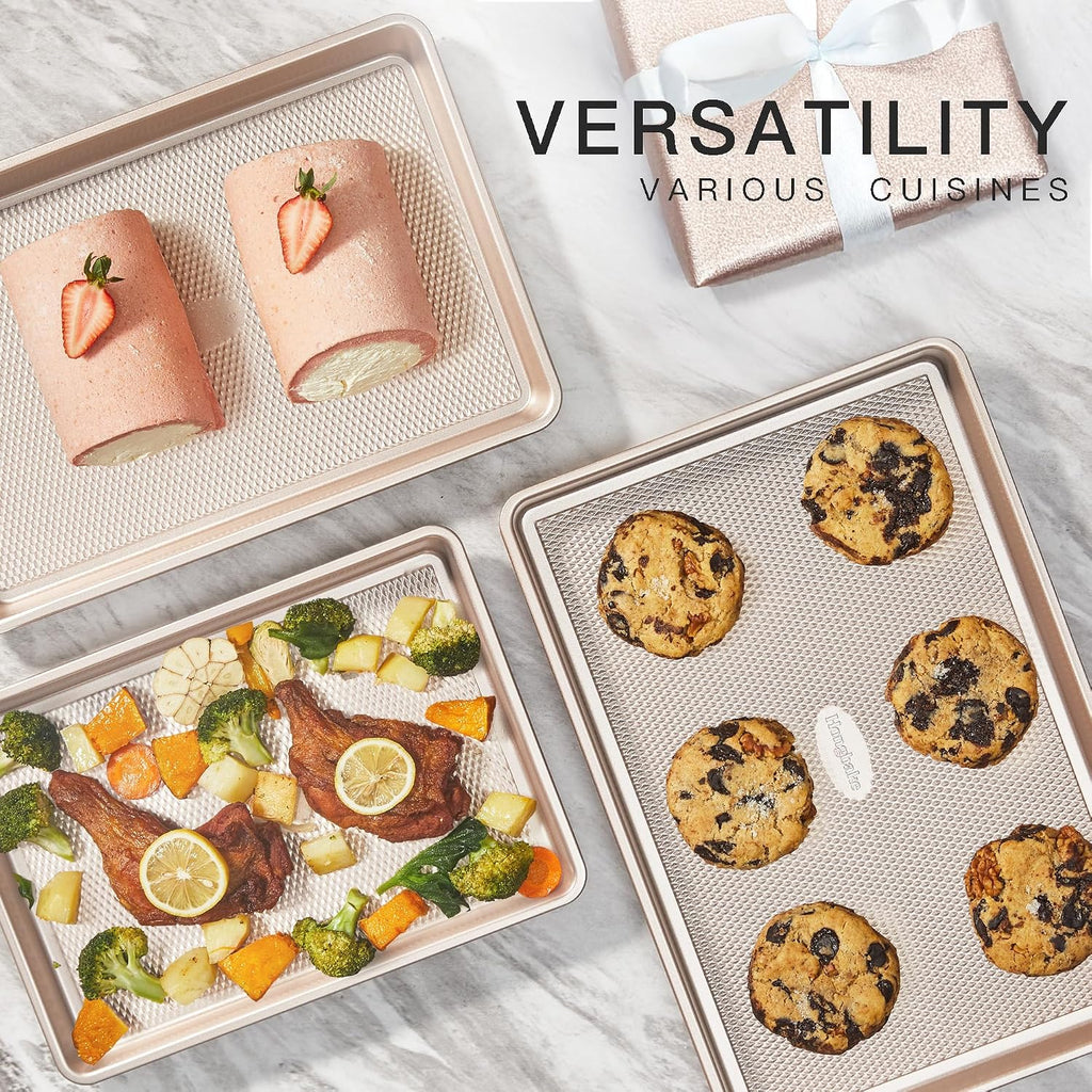 Baking Sheet Pan Set of 3, Cookie Sheets for Oven, Nonstick Half/Quarter/Jelly Roll Pans with Diamond Texture