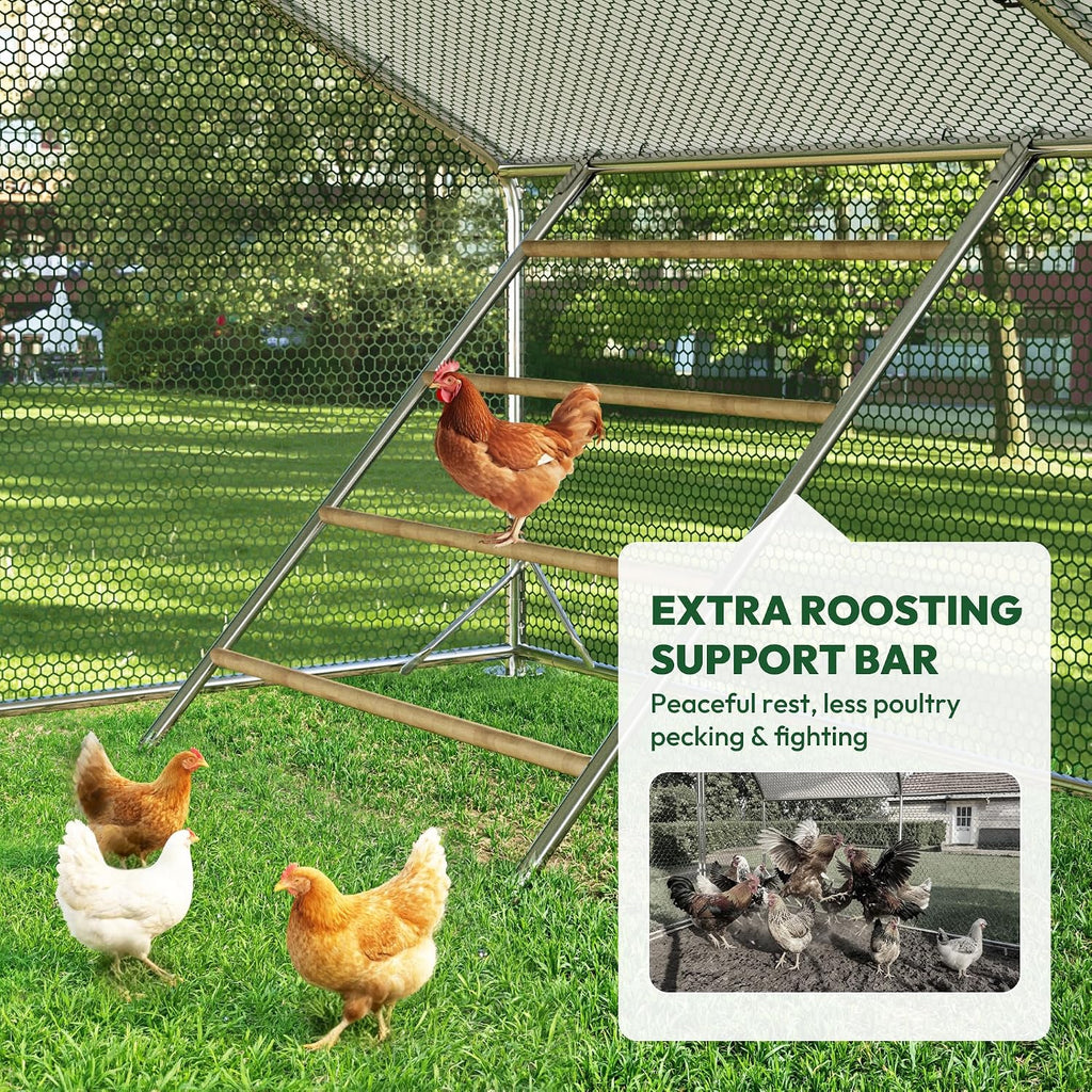 Extra Large Chicken Coop,26x10x6.6FT Metal Chicken Run for Yard with Feeding Door,Walk-in Chicken Pen,Outdoor Poultry