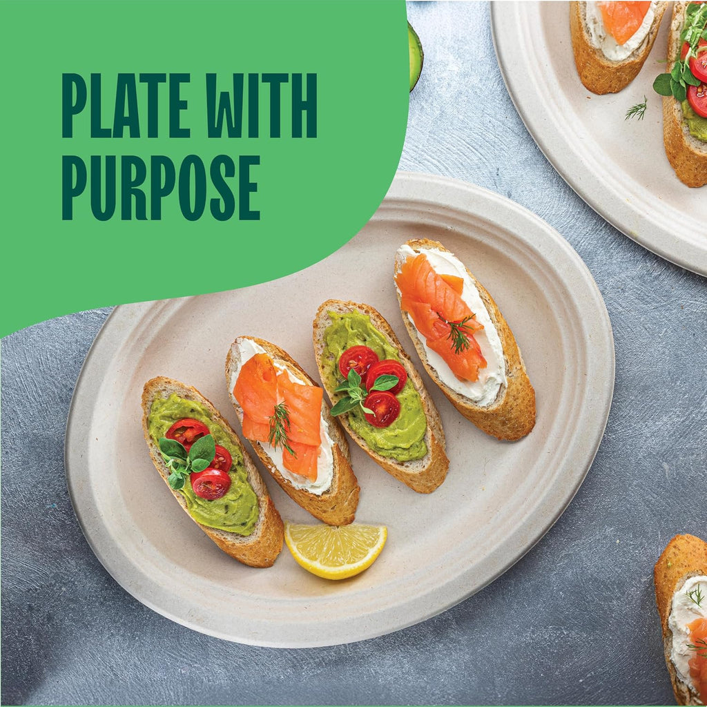 100% Compostable Oval Paper Plates [12.5 inch - 50-Pack] Elegant Disposable Dinner Platter Heavy-Duty Quality