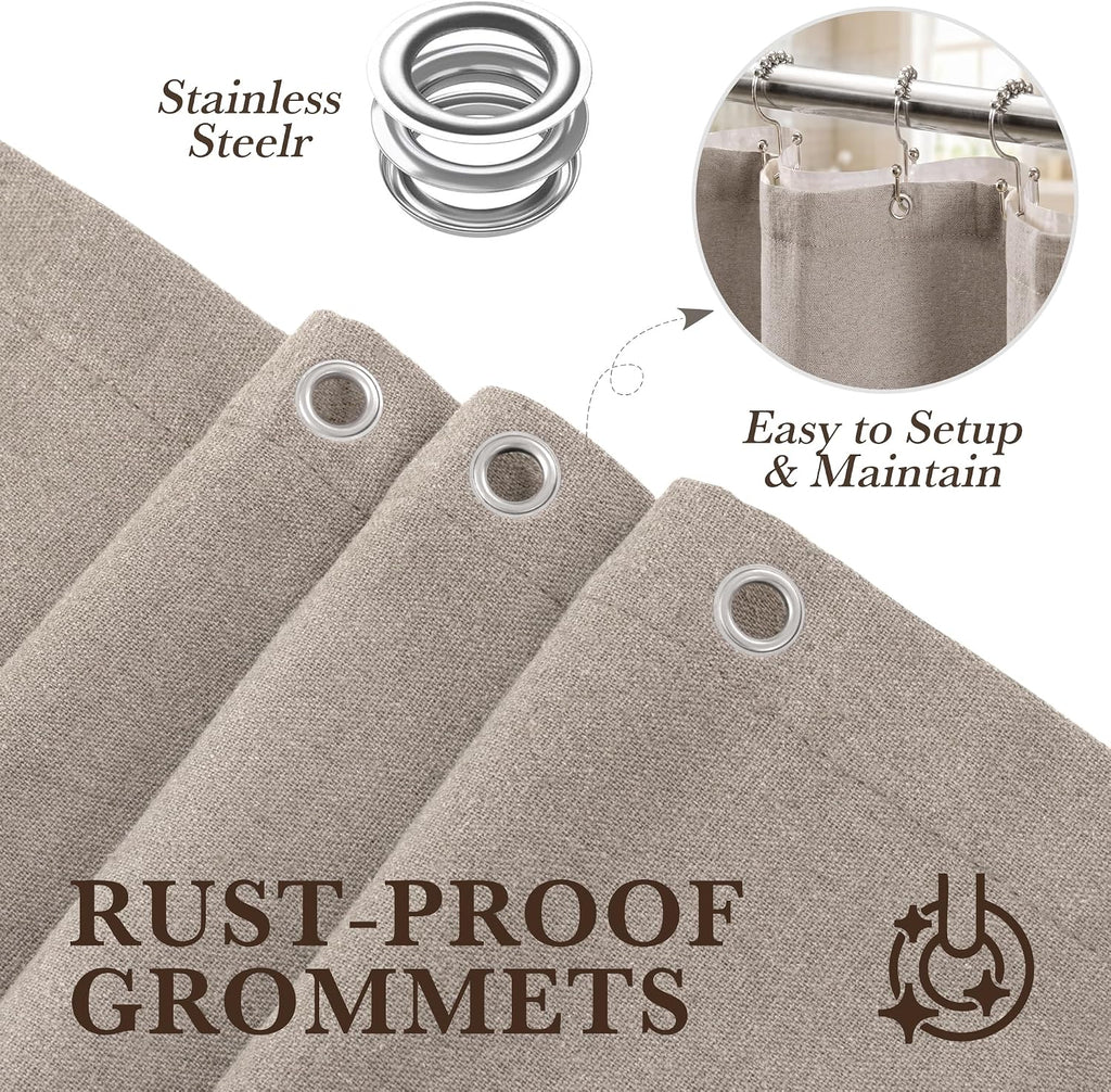 3-in-1 Linen Shower Curtain with Waterproof Quick Dry Liner and 12 Sturdy Stainless Steel Double Sided Sliding