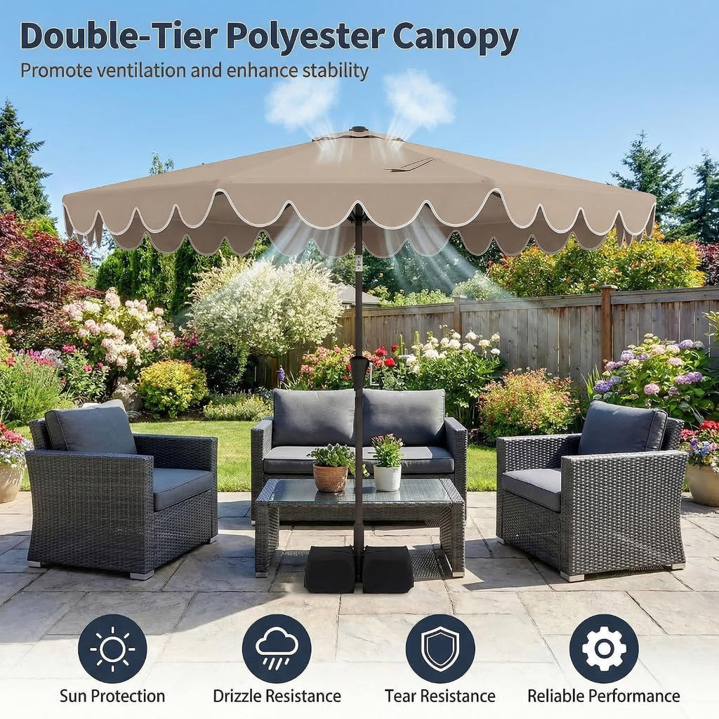 10 FT Patio Umbrella with Weighted Base Included, Outdoor Market Umbrella w/Push Button Tilt & Crank, 8 Heavy-Duty