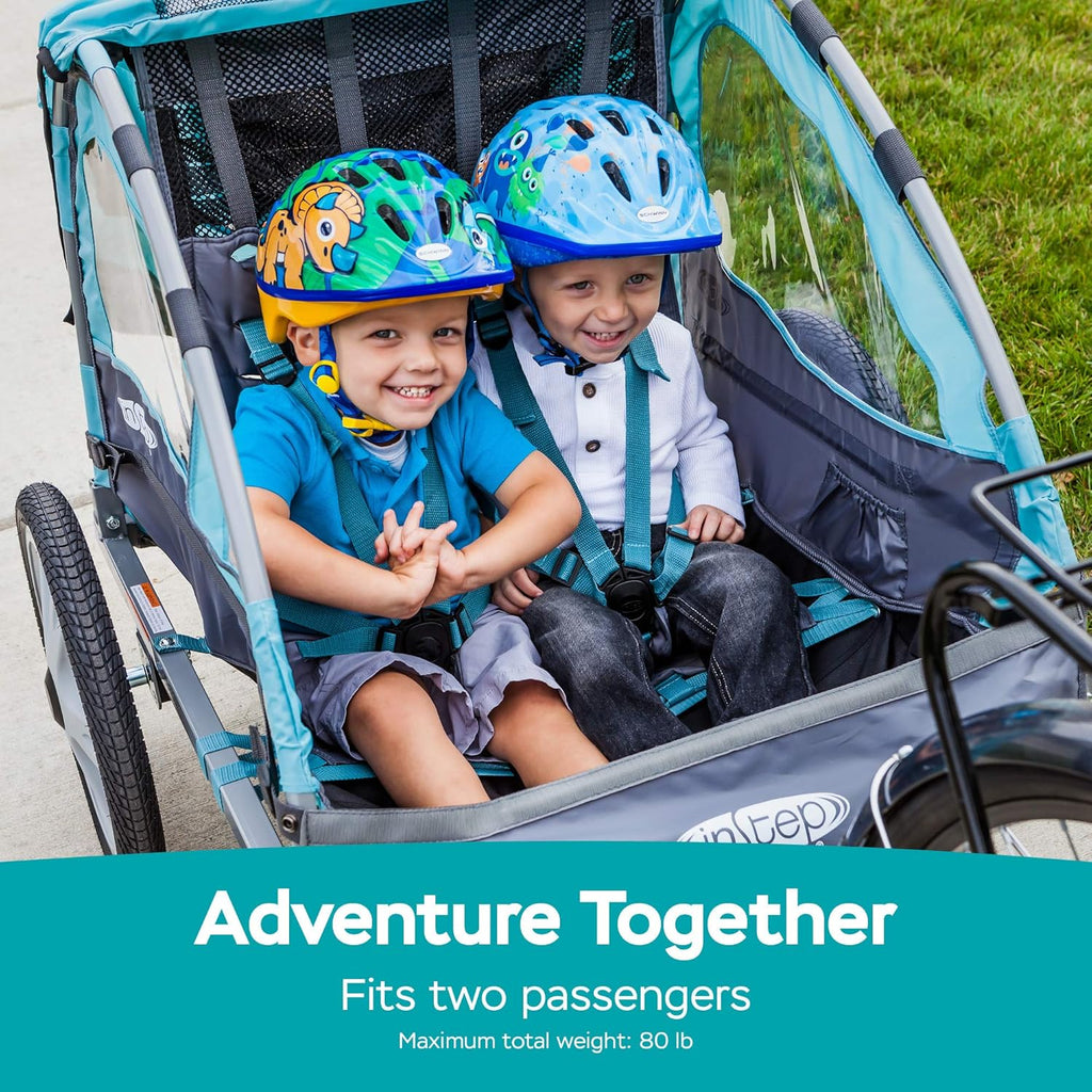Take 2 Kids Bike Trailer, Double Seat, Universal Coupler, Folding Frame, Quick-Release Wheels, Canopy with Bug Screen