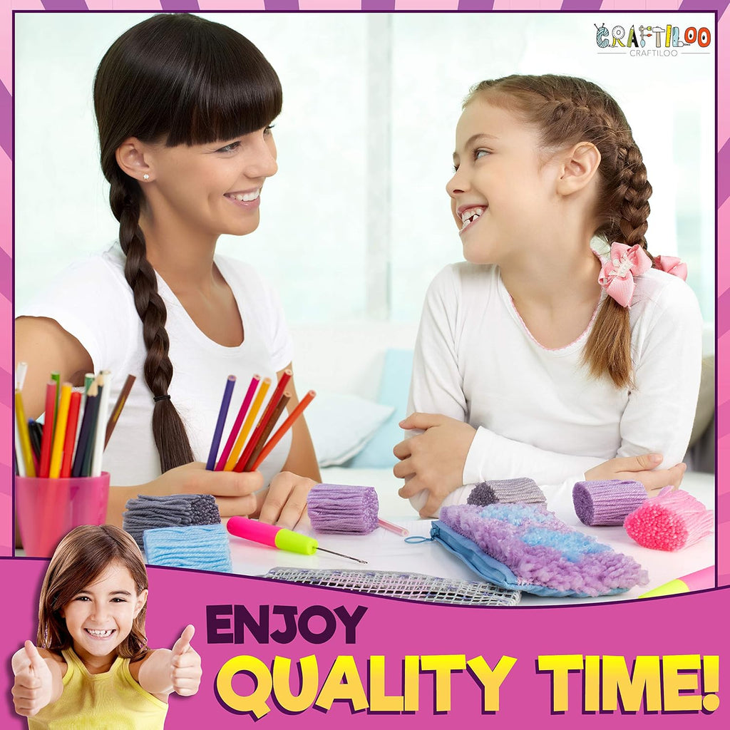 Latch Hook Kit for Kids - 2 DIY Rug Pencil Cases, Beginner Ages 8-12