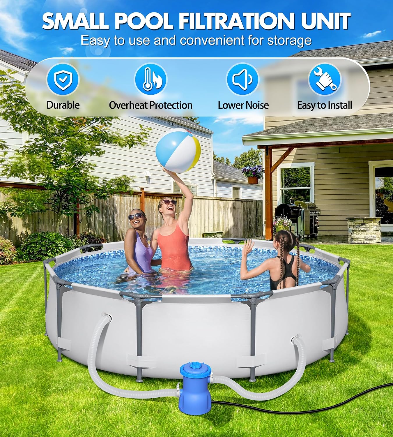 300GPH Pool Filter Pump for Small Above Ground Pools, Promoted Water Circulation & Filtration, Fits Type-I Filter