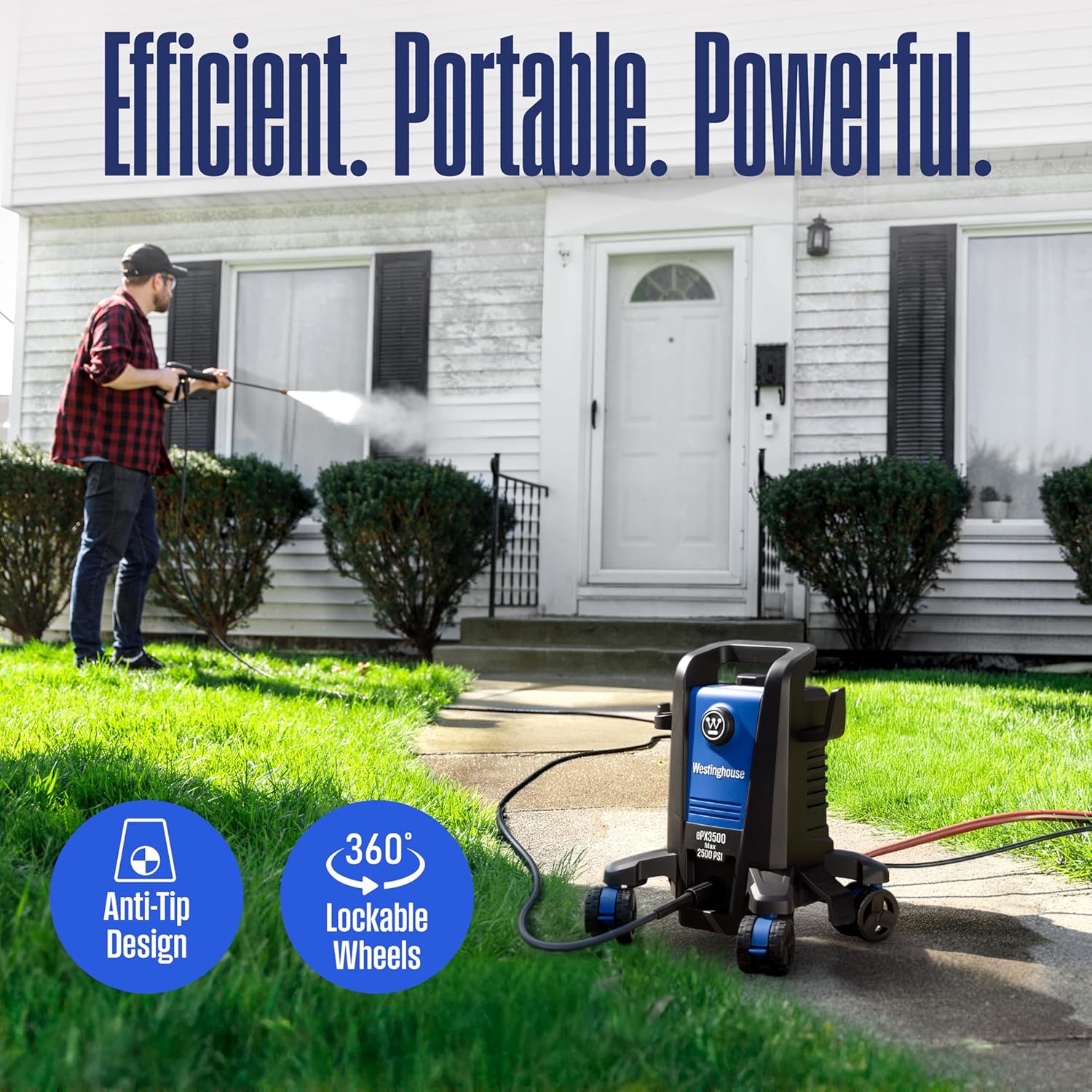 ePX3500 Electric Pressure Washer, 2500 Max PSI 1.76 Max GPM with Anti-Tipping Technology, Onboard Soap Tank