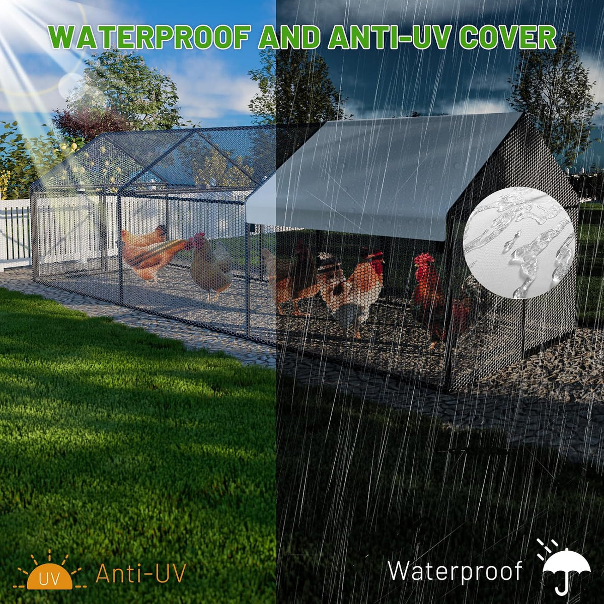 Metal Chicken Coop 79"x40"x40", Portable Chicken Run with Cover