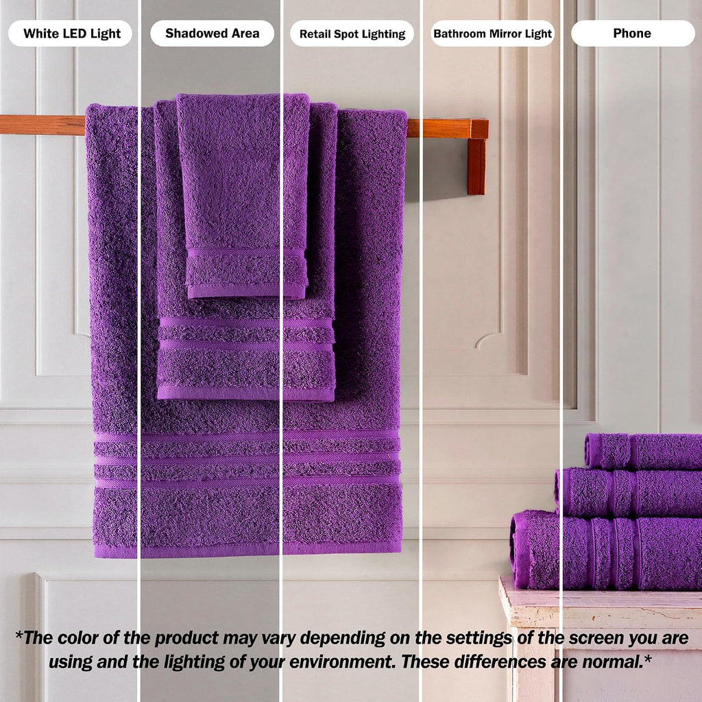 Luxury Cotton Washcloths 13x13 Inch - Large Hotel Spa Bathroom Face Towel | 12 Pack | Purple