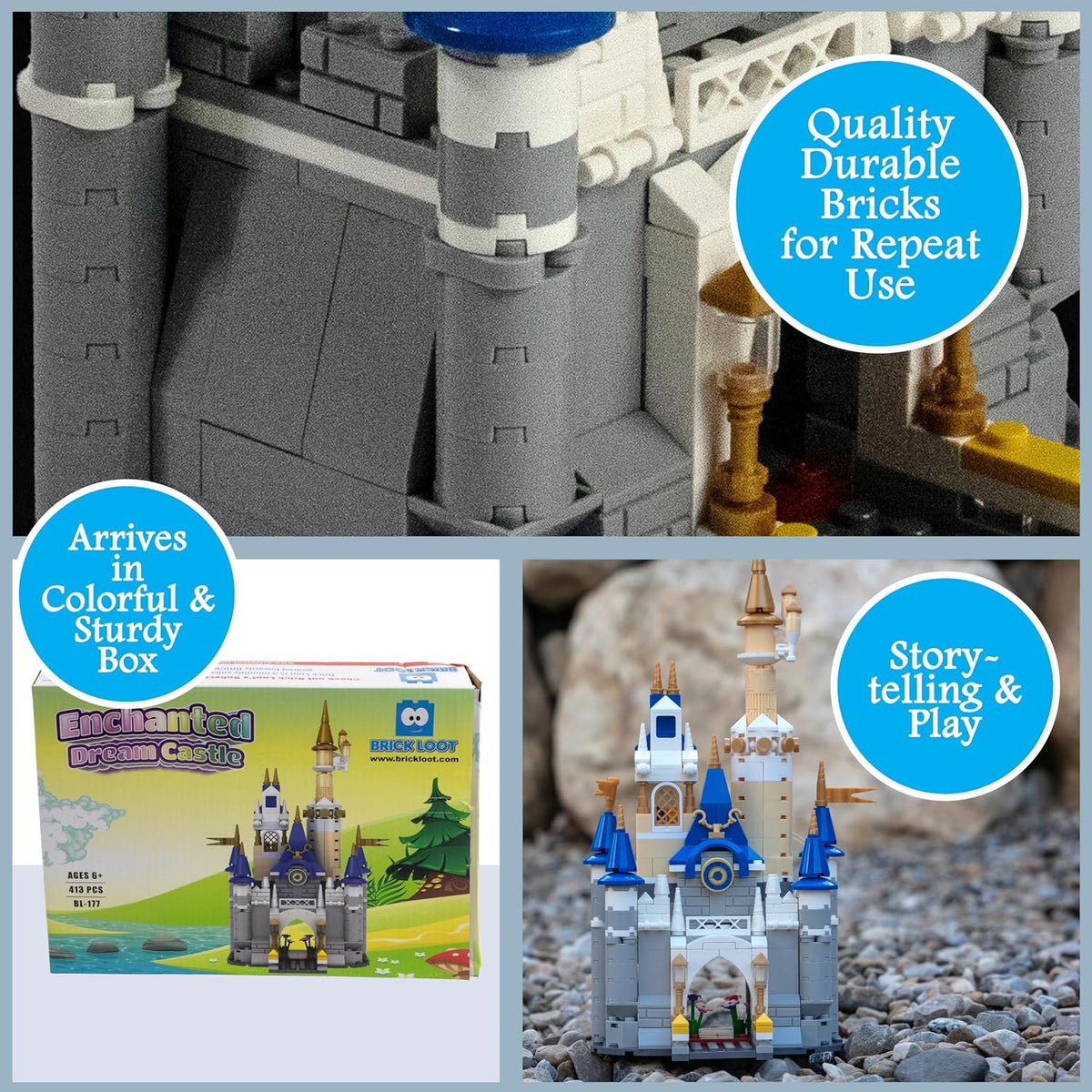 Fantasy Castle Building Set 413-Piece Brick Construction Toy Kit