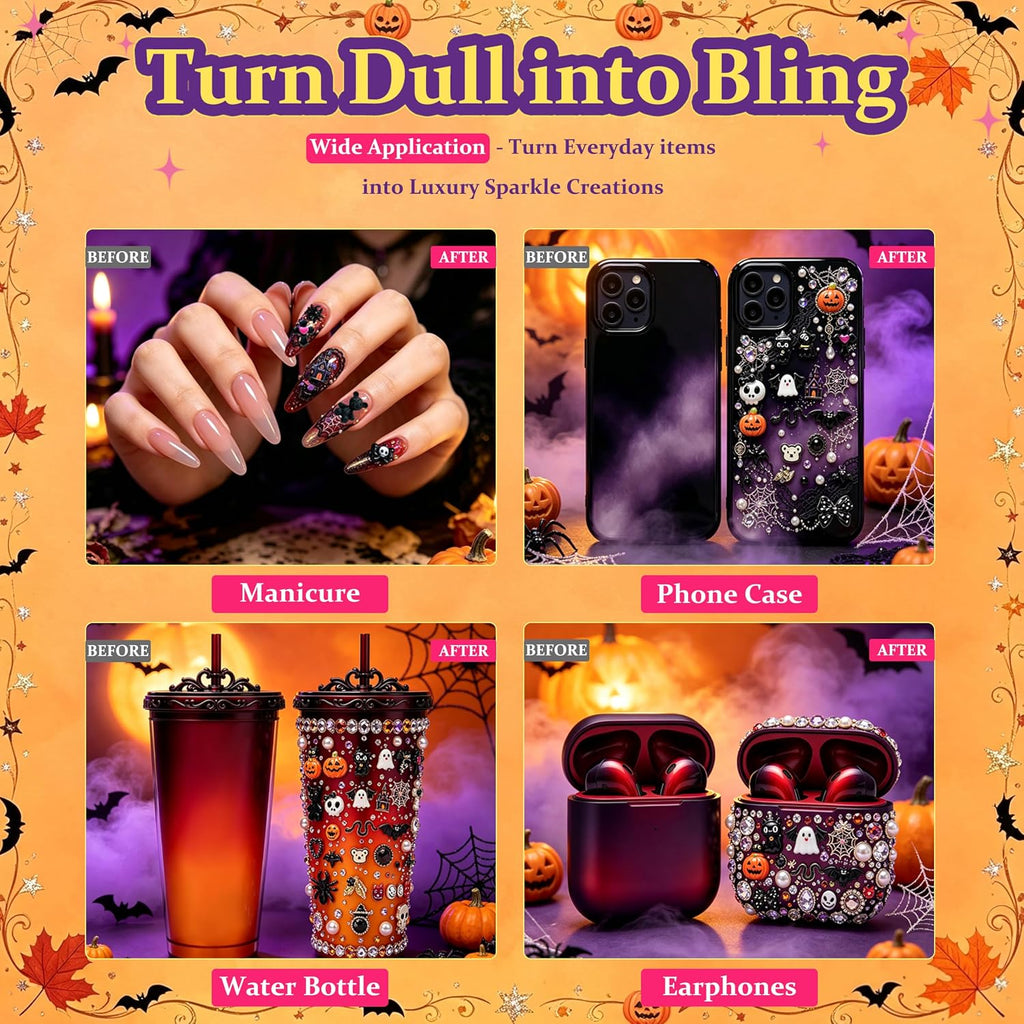 12 Grids Halloween Nail Charms 3D Gothic Flatback Pumpkin Ghost