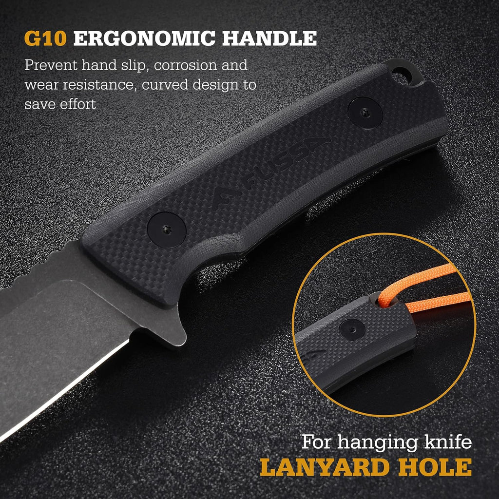 8.5" Full Tang Fixed Blade Knife with Nylon Sheath | Survival Hunting Knife with D2 Blade and Ergonomic G10 Handle