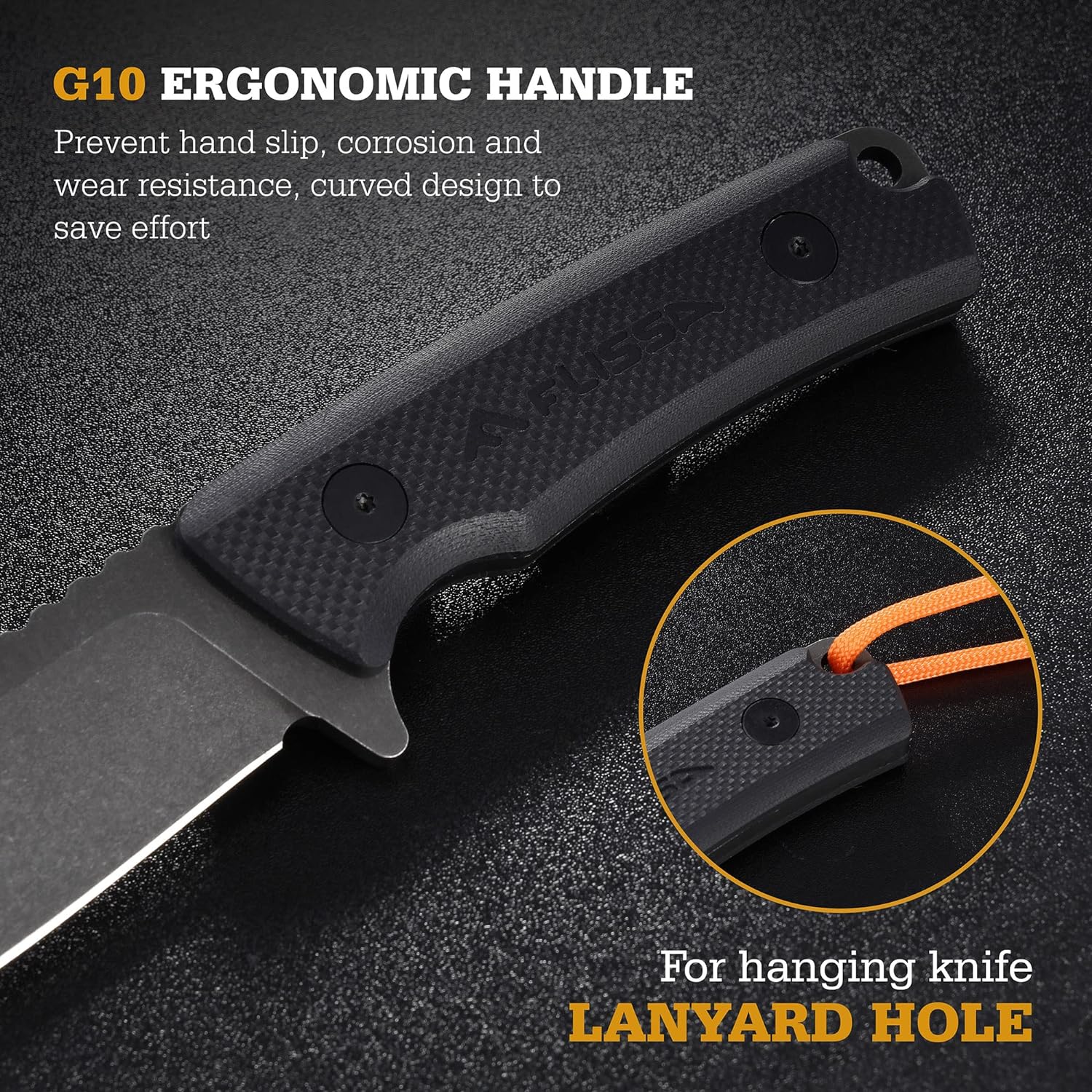 8.5" Full Tang Fixed Blade Knife with Nylon Sheath | Survival Hunting Knife with D2 Blade and Ergonomic G10 Handle
