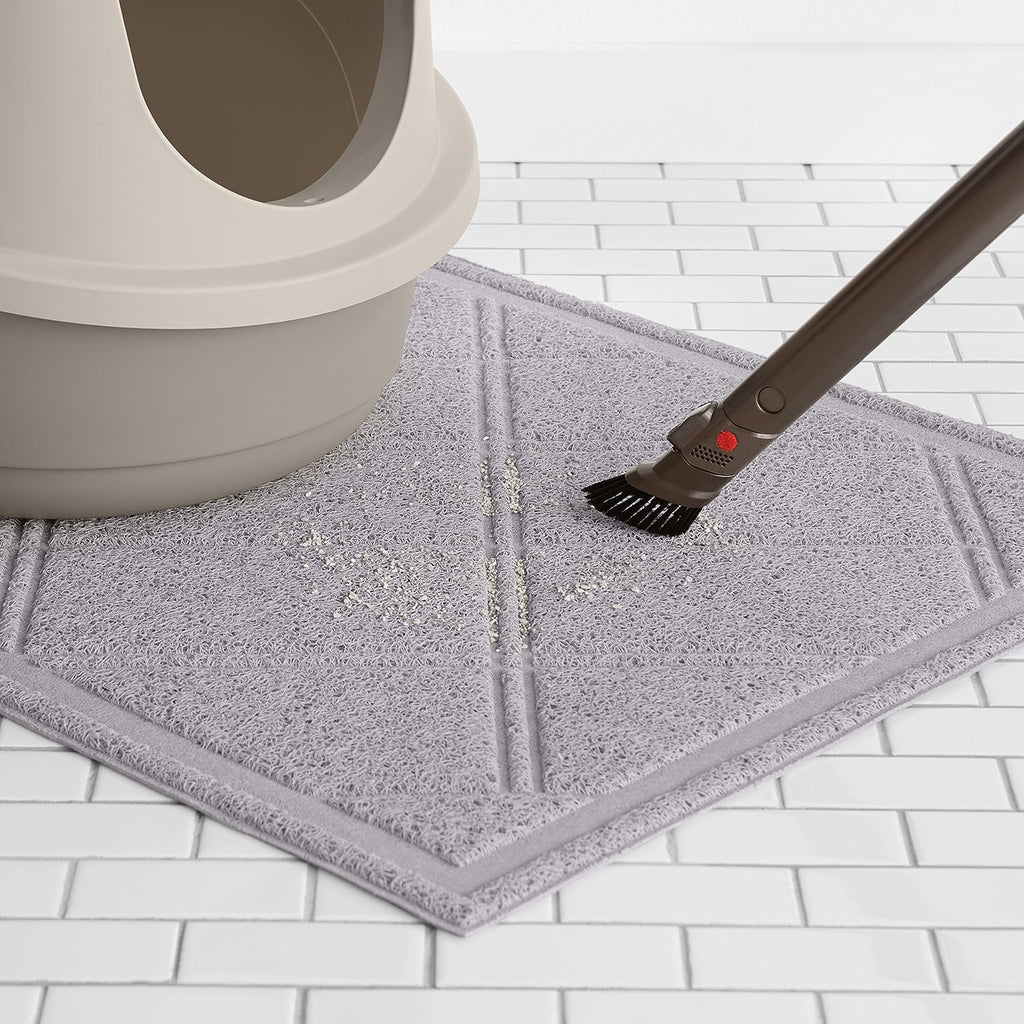 Less-Mess Litter Trapping Cat Litter Box Mat, Soft on Kitty Paws, Waterproof, Scatter Control, 24" x 35", Grey