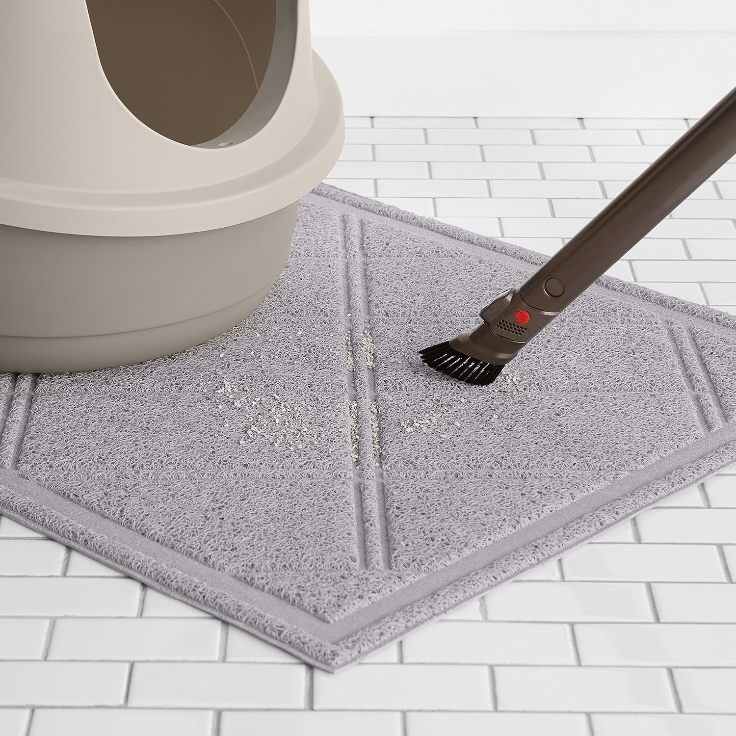 Less-Mess Litter Trapping Cat Litter Box Mat, Soft on Kitty Paws, Waterproof, Scatter Control, 24" x 35", Grey