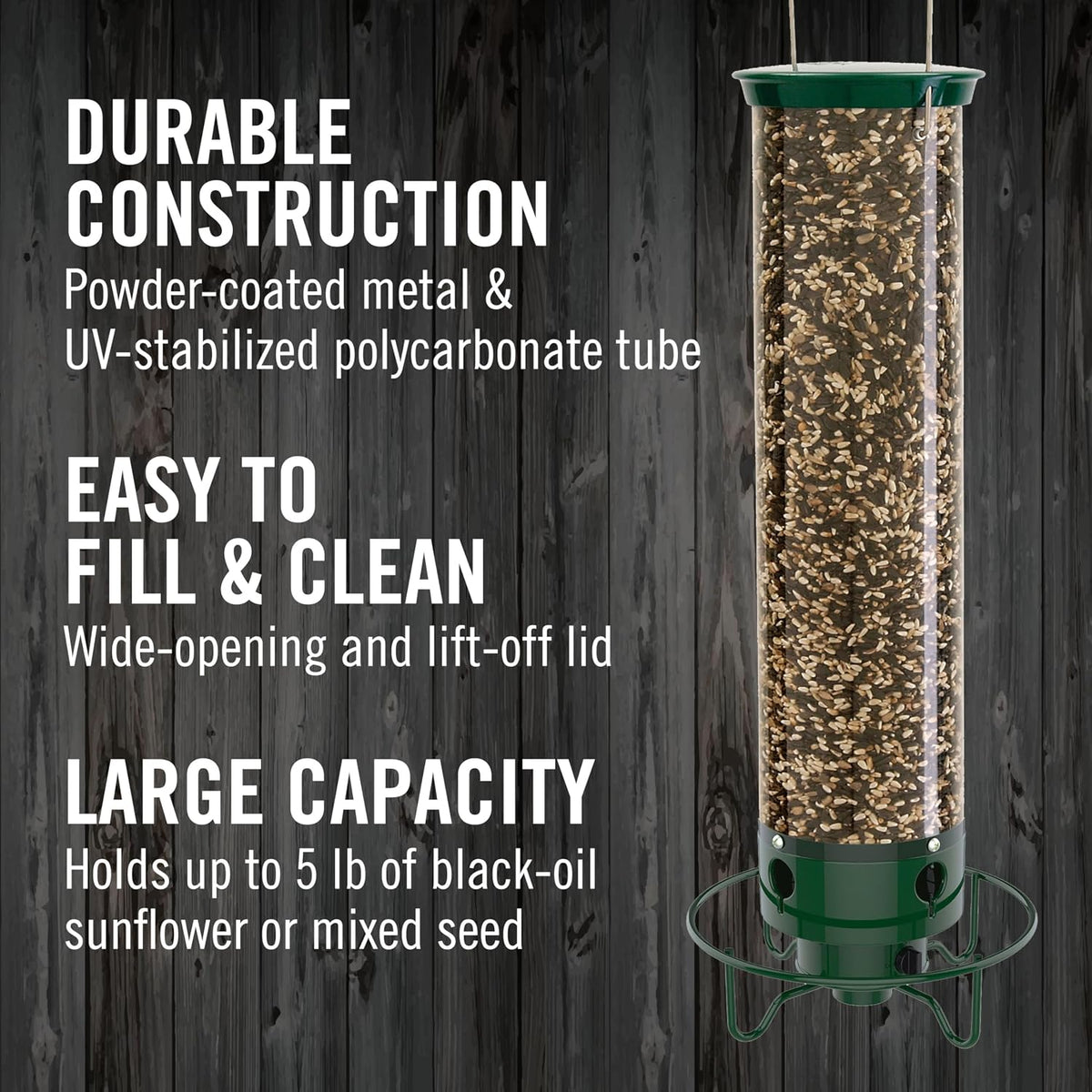 Squirrel Proof Bird Feeder for Outdoors, 5 lb Seed Capacity