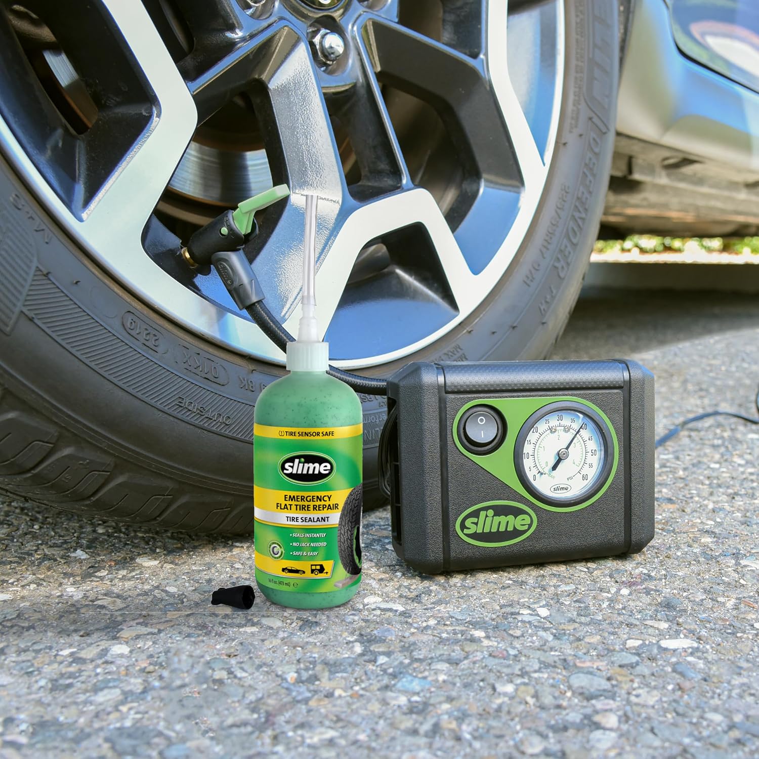 50107 Flat Tire Puncture Repair, Smart Spair, Emergency Kit For Car Tires, Includes Sealant And Tire Inflator Pump