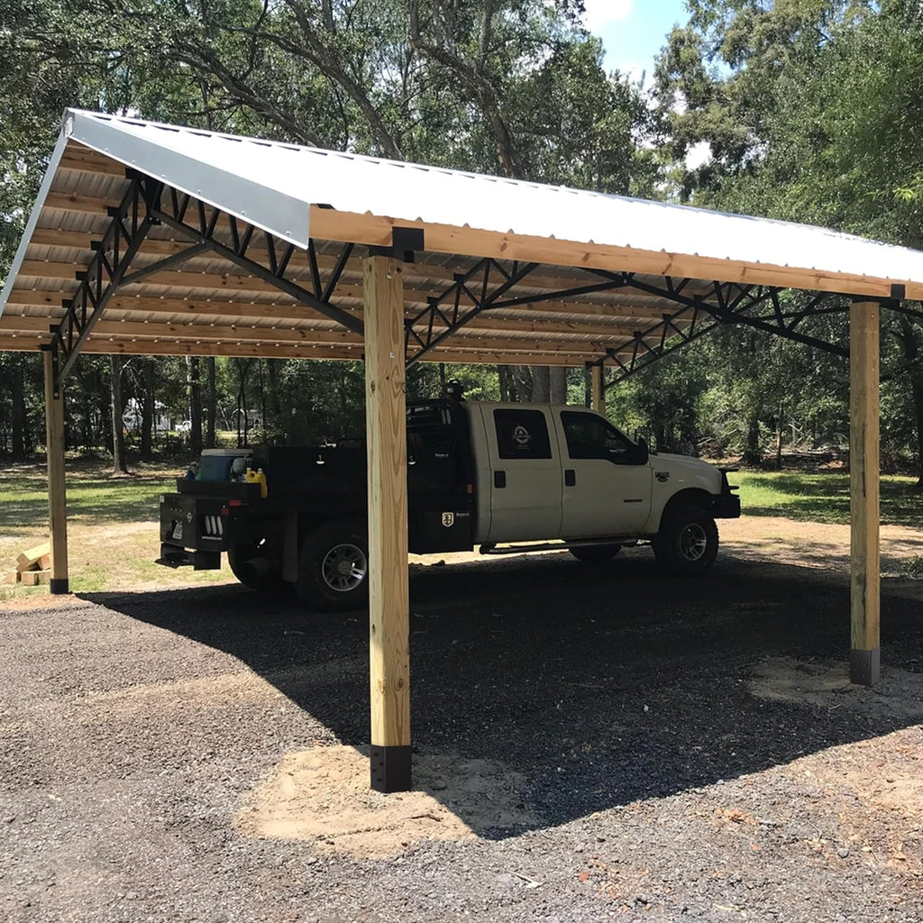4x4 Post Base Holder Ground Spike Use for Concrete Deck - Post Anchor Brackets Metal Black Powder Coated 4 Inches x 4