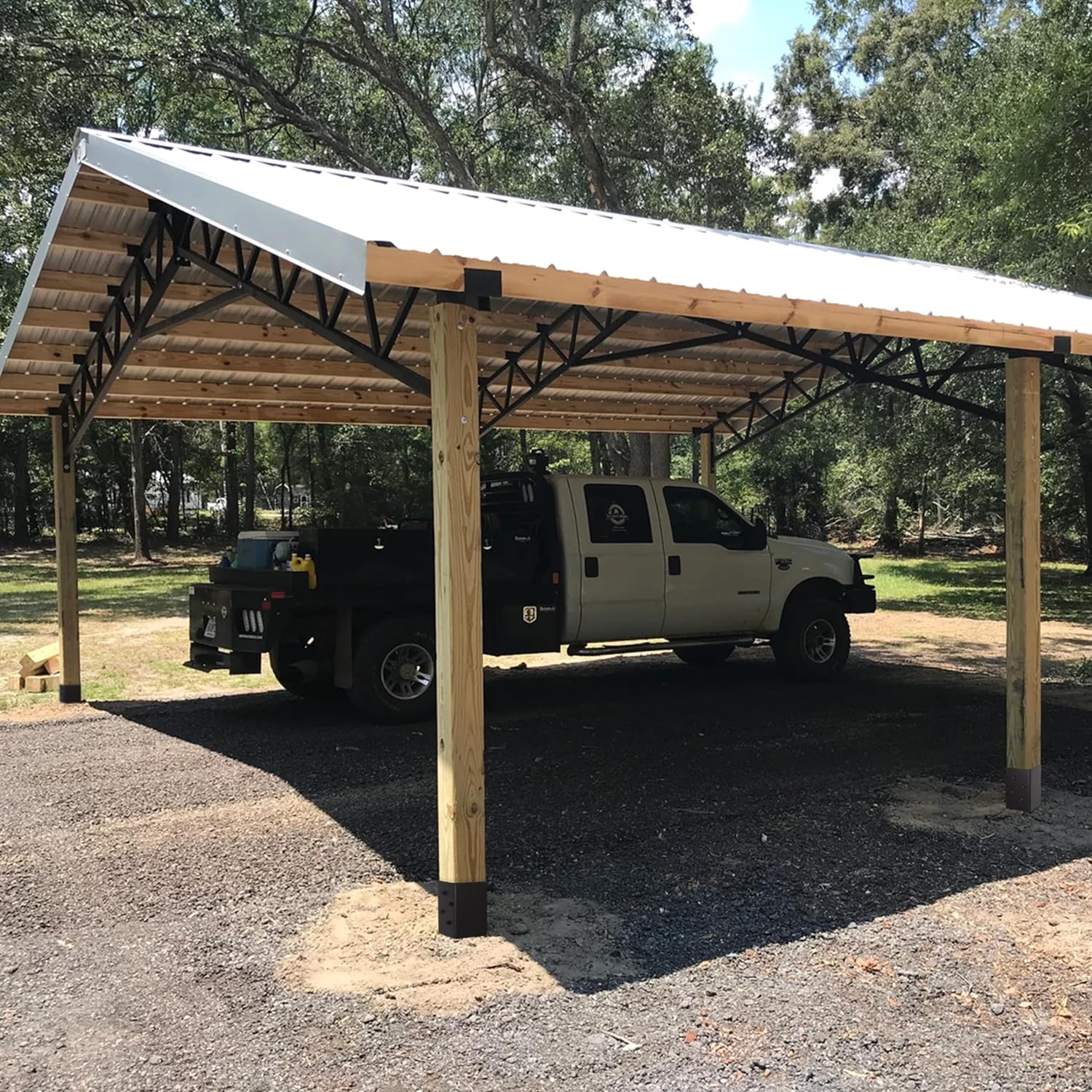 4x4 Post Base Holder Ground Spike Use for Concrete Deck - Post Anchor Brackets Metal Black Powder Coated 4 Inches x 4