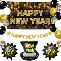 New Years Eve Party Supplies 2026, Pack of 37 | Happy New Year Banner, New Years Balloons for Black and Gold Happy