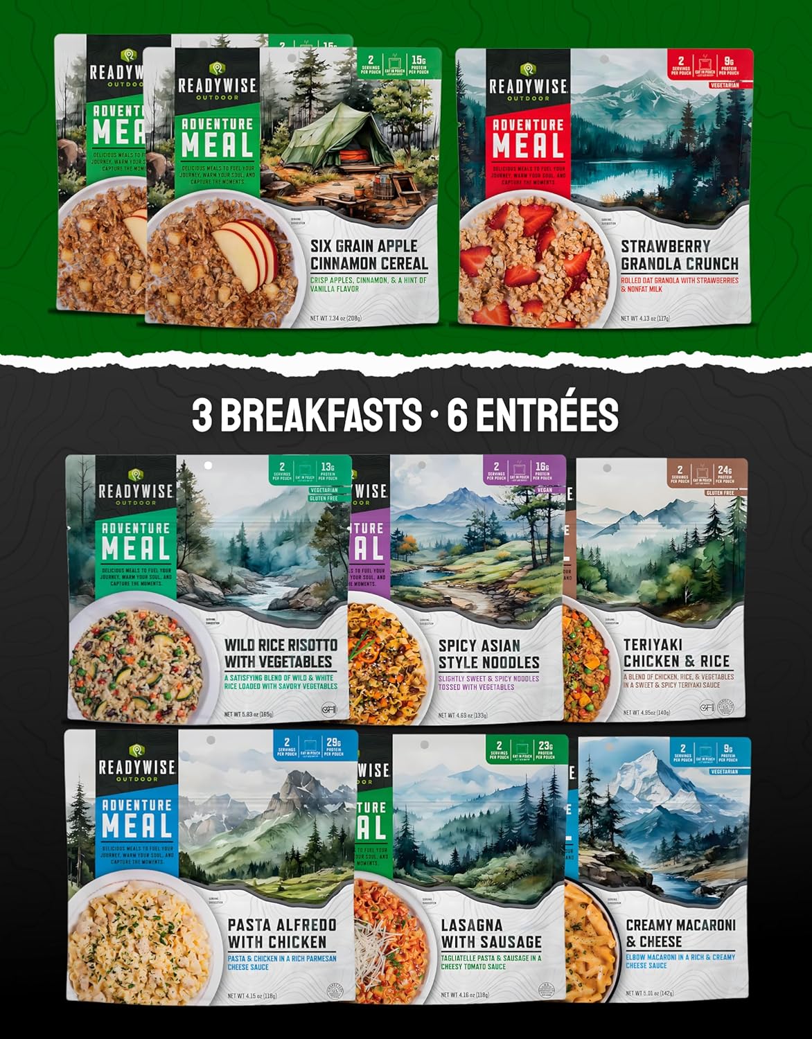 Freeze Dried Survival Food Kit, Multicolor, 18 Servings Emergency Food Supply for Long Term Food Storage, Camping &