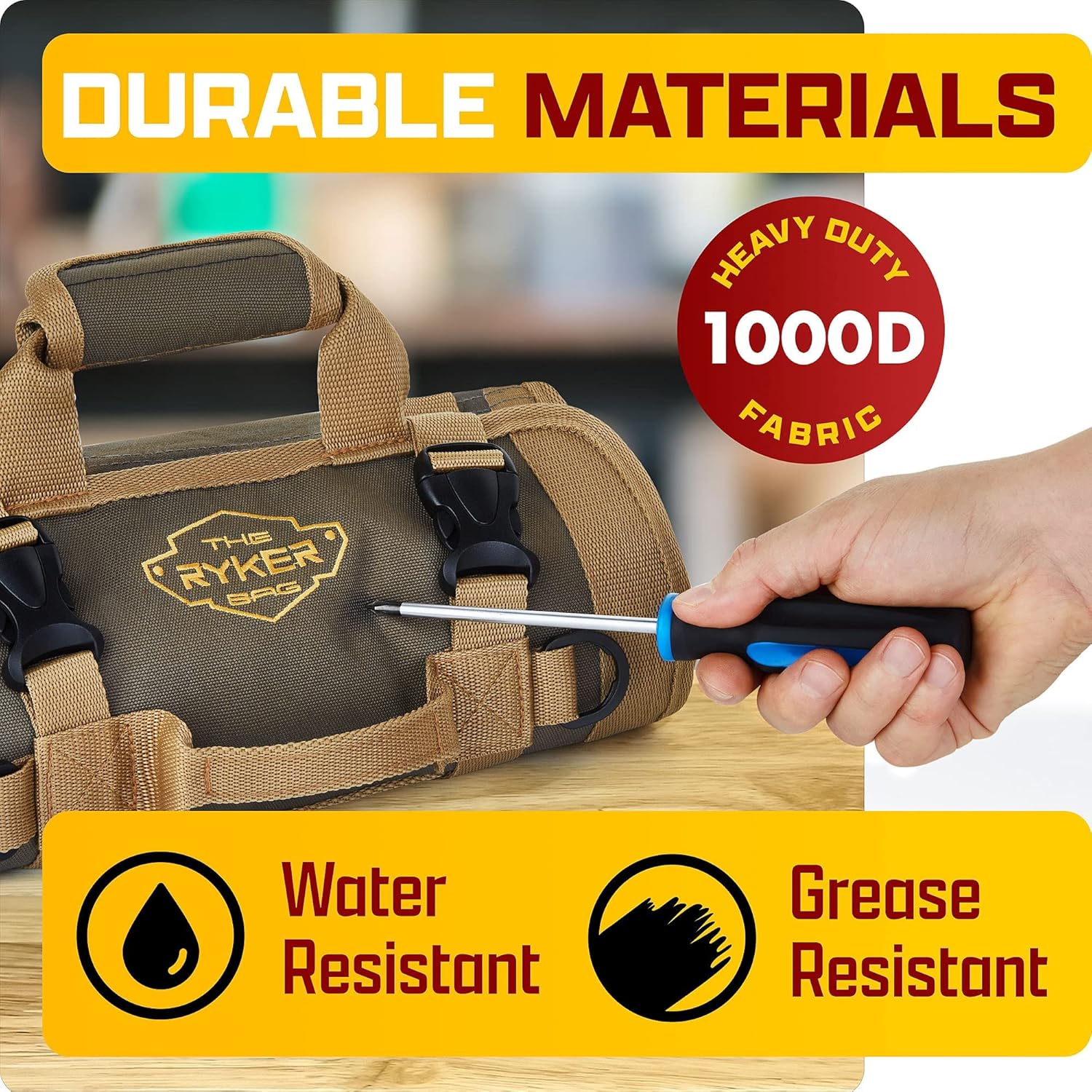 The Ryker Roll Up Tool Bag Organizer Gifts for Dad. Heavy Duty Motorcycle Tool Roll Bag Organizer. Portable Rollup