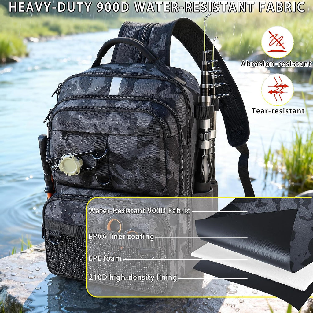 Fishing Backpack with Tackle Boxes and Rod Holder, 24L Fishing Sling Bag with Fishing Lures Kit, Fishing Gear Bag