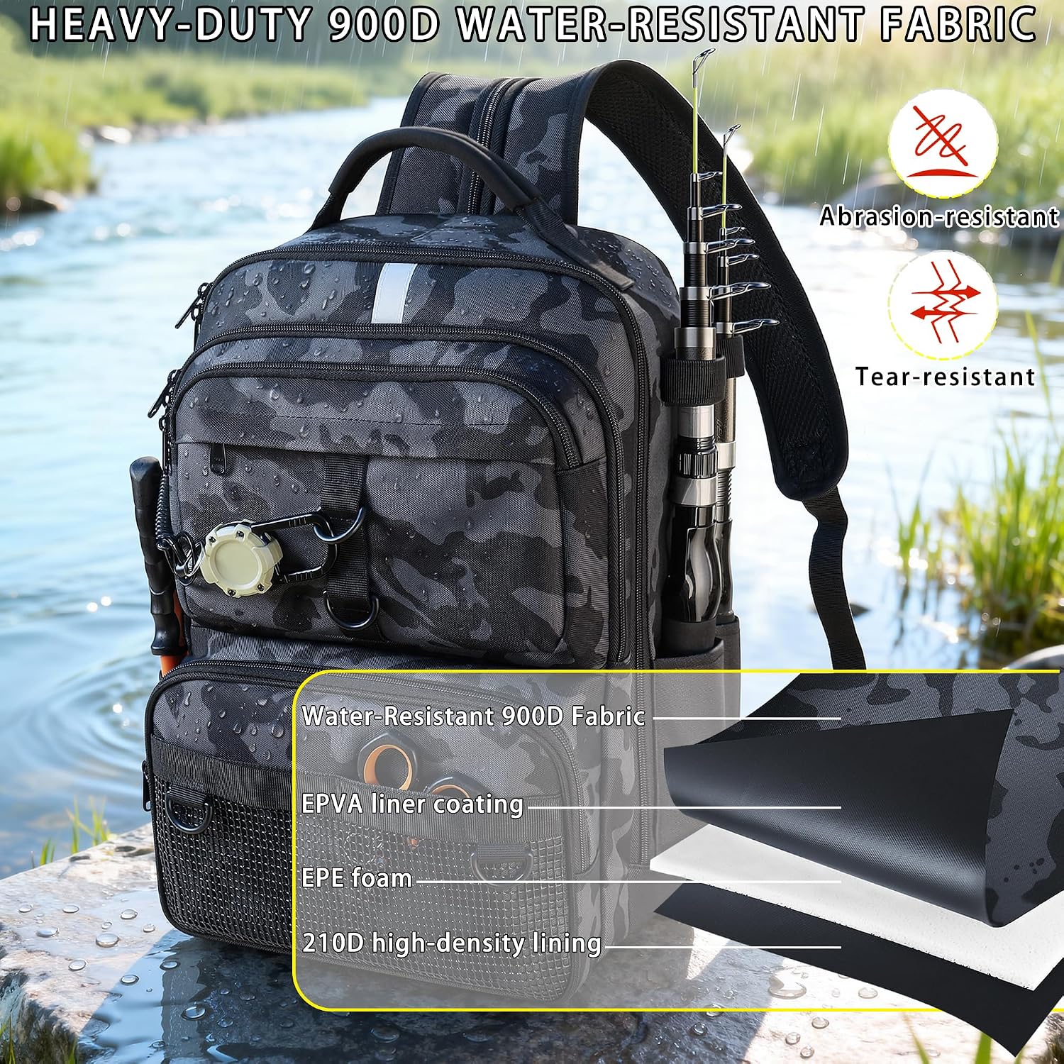 Fishing Backpack with Tackle Boxes and Rod Holder, 24L Fishing Sling Bag with Fishing Lures Kit, Fishing Gear Bag