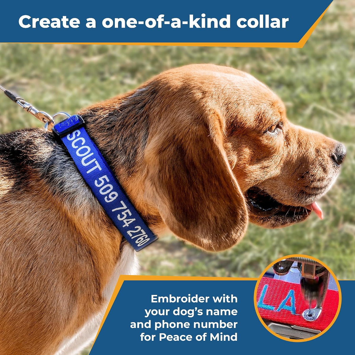 GoTags Personalized Dog Collar, Custom Embroidered with Pet Name and Number