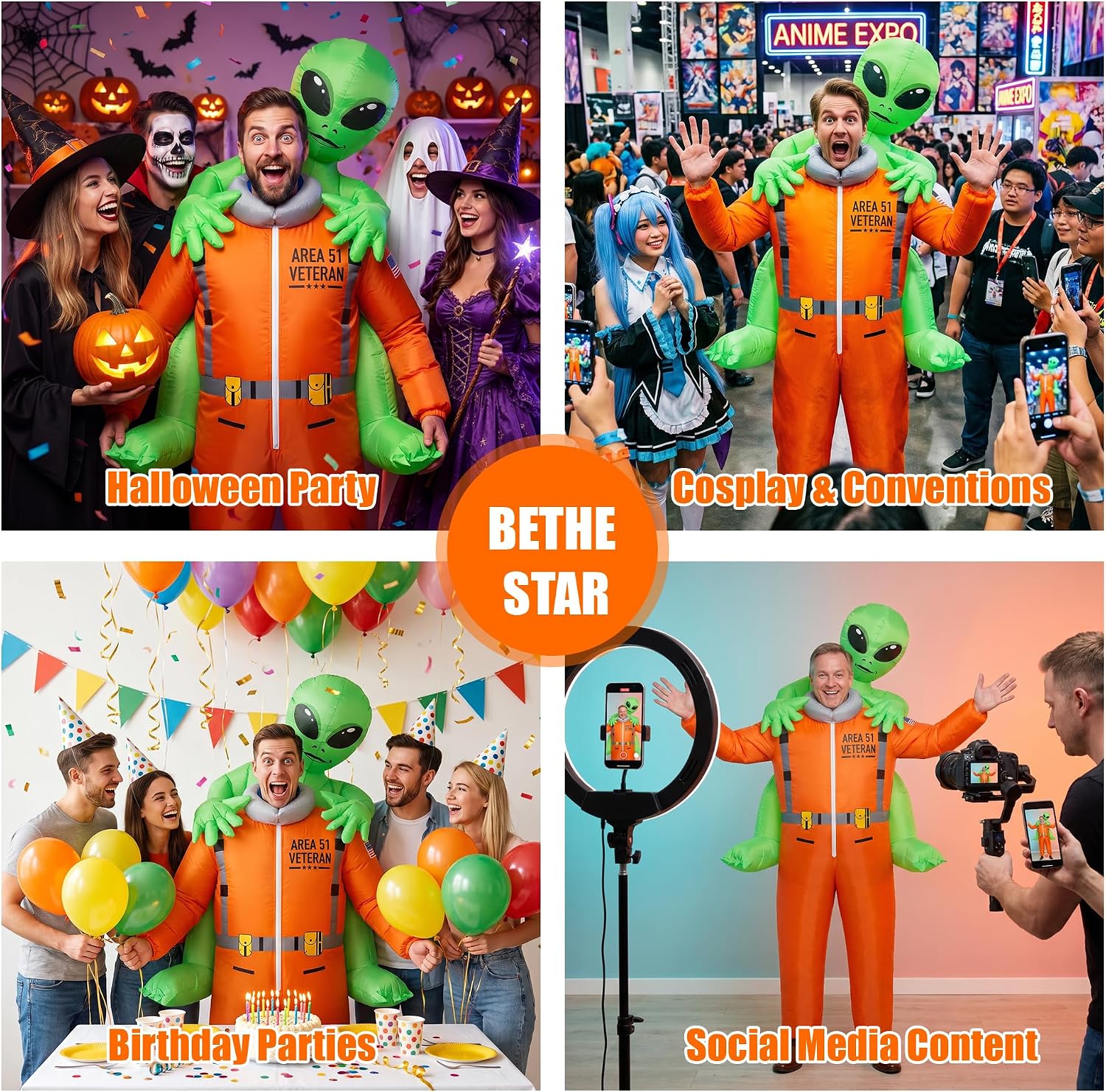Alien Abduction Blow Up Costume for Adults Men and Women | Funny Inflatable Halloween Costume with Dual Blowers, USB