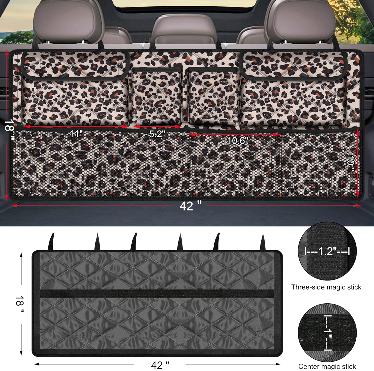 Car Trunk Organizer,Large Capacity Backseat Trunk Organizer(42"*18"),Collapsible Car Storage Bag with 8 Pocekt,Car