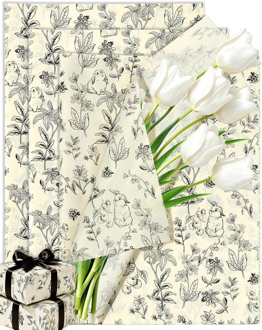 50Sheets Floral Tissue Paper for Gift Bags;Retro Patterned