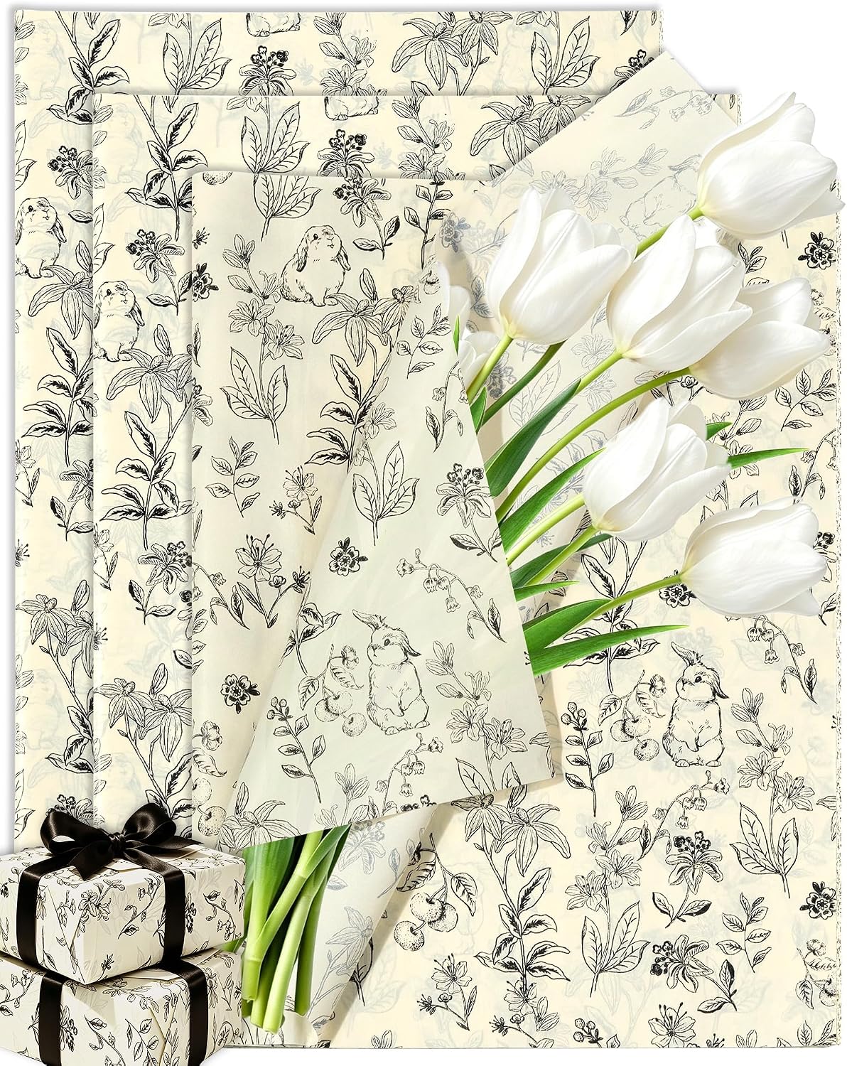 50Sheets Floral Tissue Paper for Gift Bags;Retro Patterned