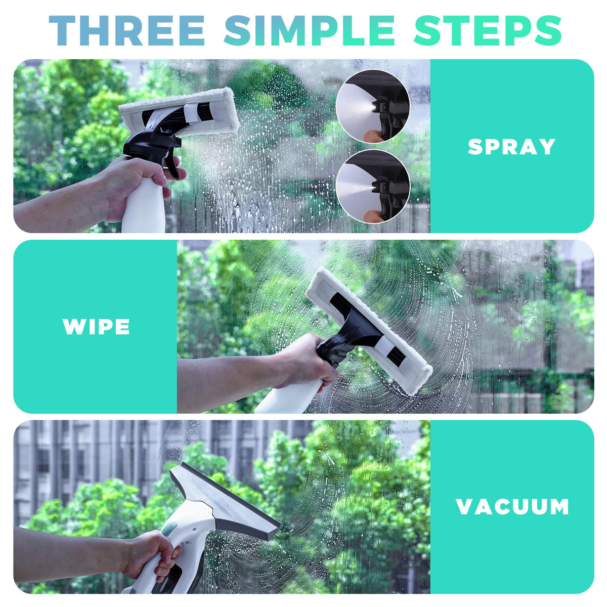 Electric Window Vacuum Squeegee 11", 2000Pa Cordless Cleaner Set