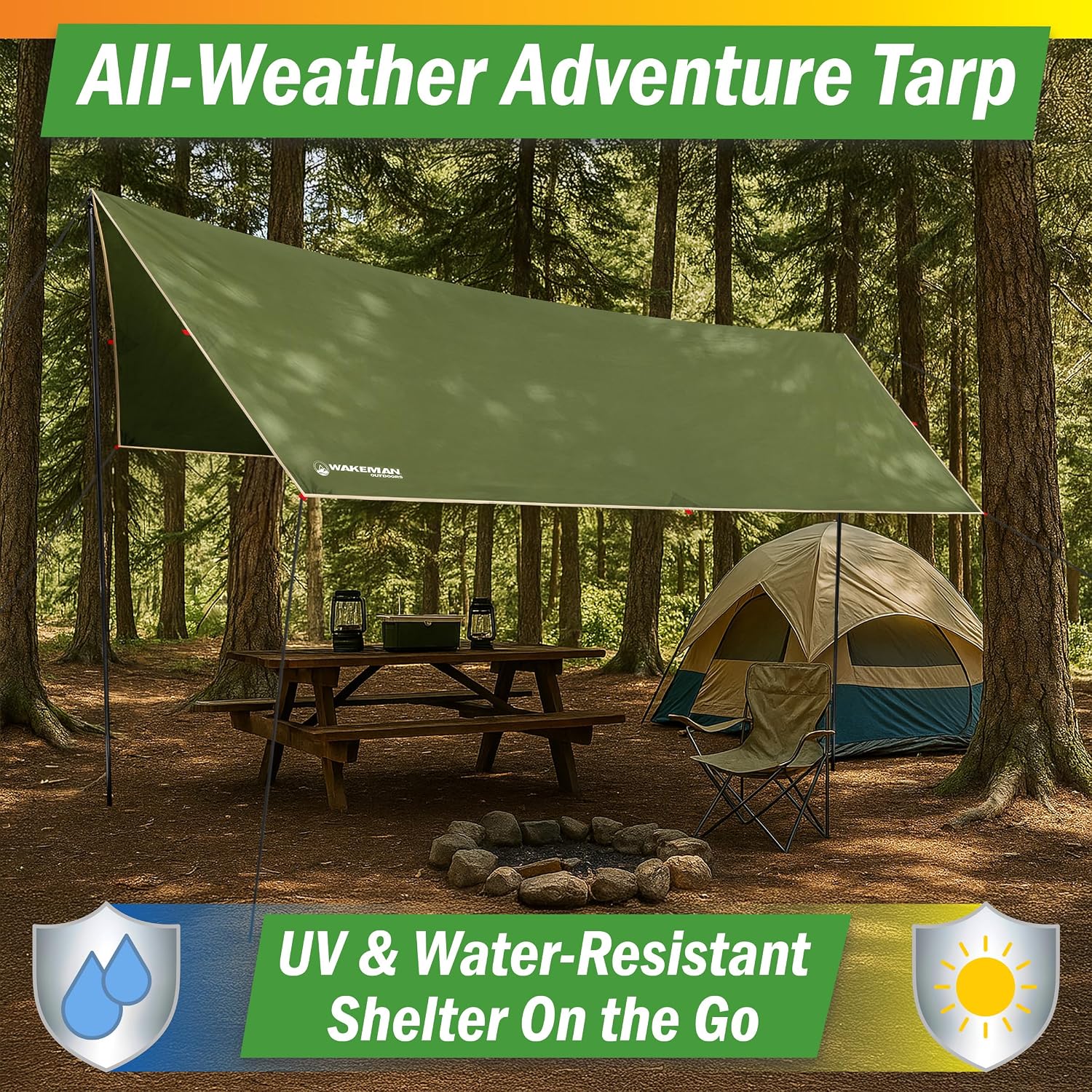 Camping Tarp with Poles - 15x12 Tarp for Camping or Hammock Rain Fly for Hiking, Backpacking or Portable Survival