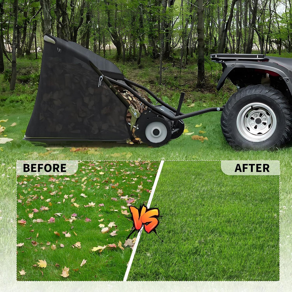 Tow Behind Lawn Sweeper,44 in Pull Behind Lawn Sweeper,25 cu.ft Large Capacity Leaf & Grass Collector,Heavy Duty