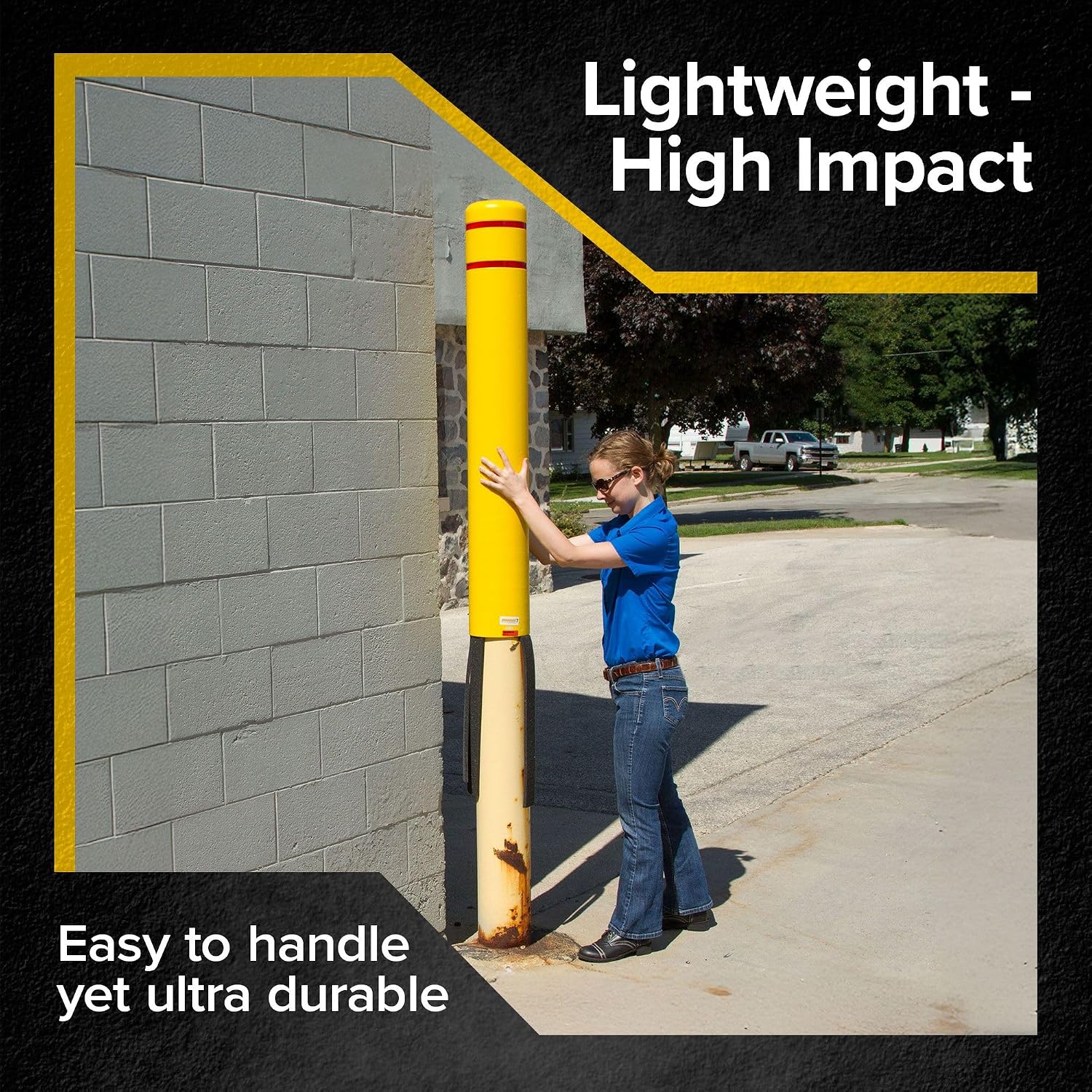 5" Diameter Safety Bollard Covers for 4.5" Dia. Bollards | HDPE post sleeves with red reflective stripes