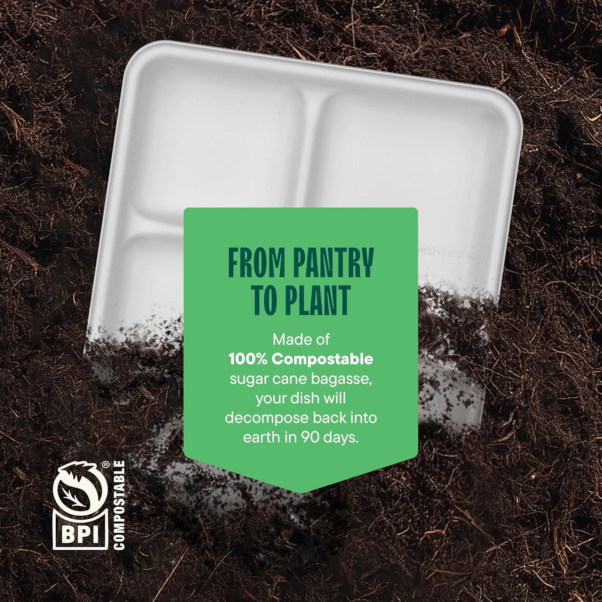 100% Compostable 5-Compartment Tray [125-Pack] Heavy Duty Bagasse Plates