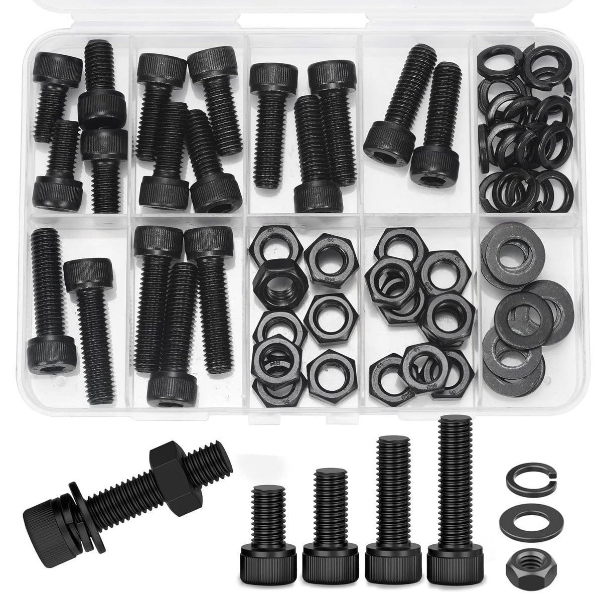 12.9 Grade M8 Screws Assortment Kit, 72pcs Bolts and Nuts Washers Set