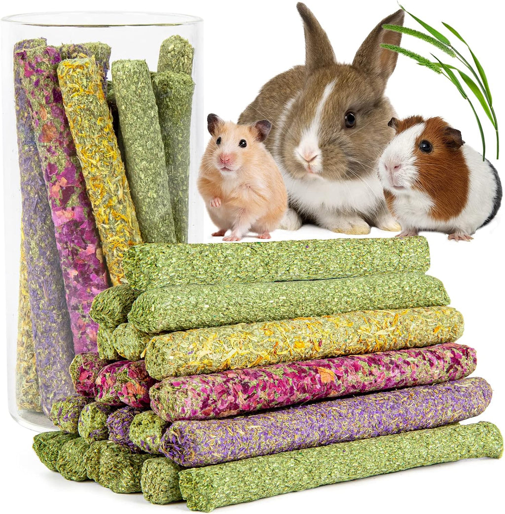 Timothy Hay Sticks - 44Pcs Natural Chews for Teeth - Handmade Rabbit & Guinea Pig Toys - Chinchilla, Rat, Hamster