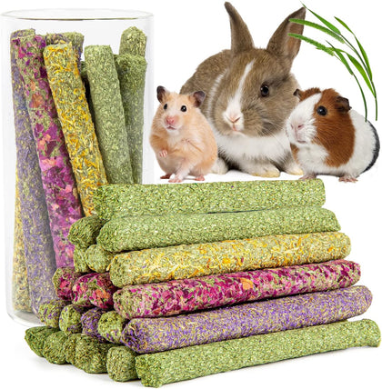 Timothy Hay Sticks - 44Pcs Natural Chews for Teeth - Handmade Rabbit & Guinea Pig Toys - Chinchilla, Rat, Hamster