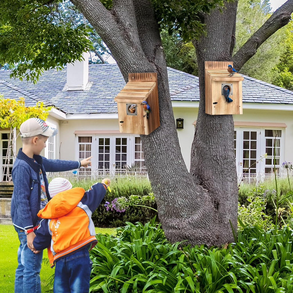 Bluebird Houses for Outside, 1-1/2” Entrance Hole Wooden Bird Houses for Outdoor with Metal Predator Guard, Secure