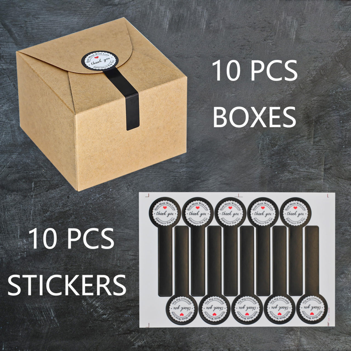 Small Brown Gift Boxes with Stickers, 10 Pack, 4.75 Inch