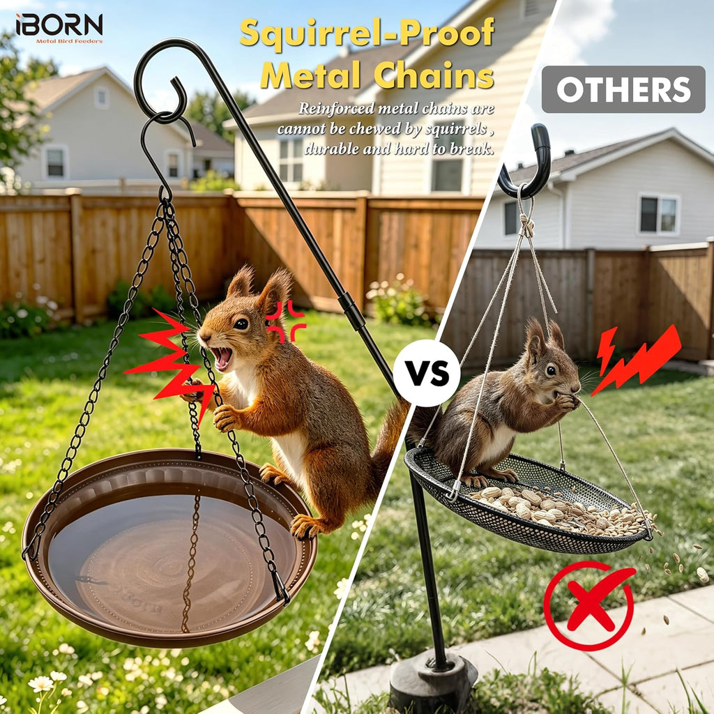 Hanging Metal Bird Bath Feeder Tray, 1.5L All Metal Wild Birdbath for Outdoor Backyard Garden, Squirrel Chew Proof