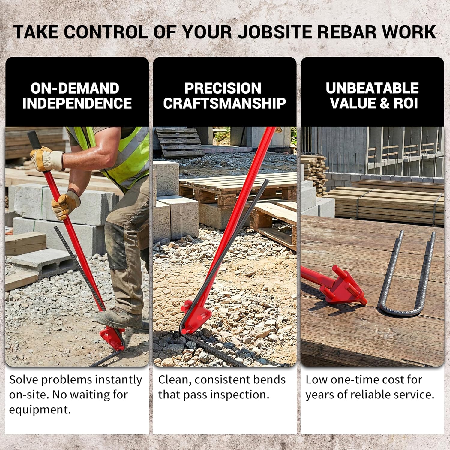 Manual Rebar Bender for 5/8” Rebar Bars, Heavy Duty Hand Operated Bending Machine Style Tool for Flat Bar & Rod