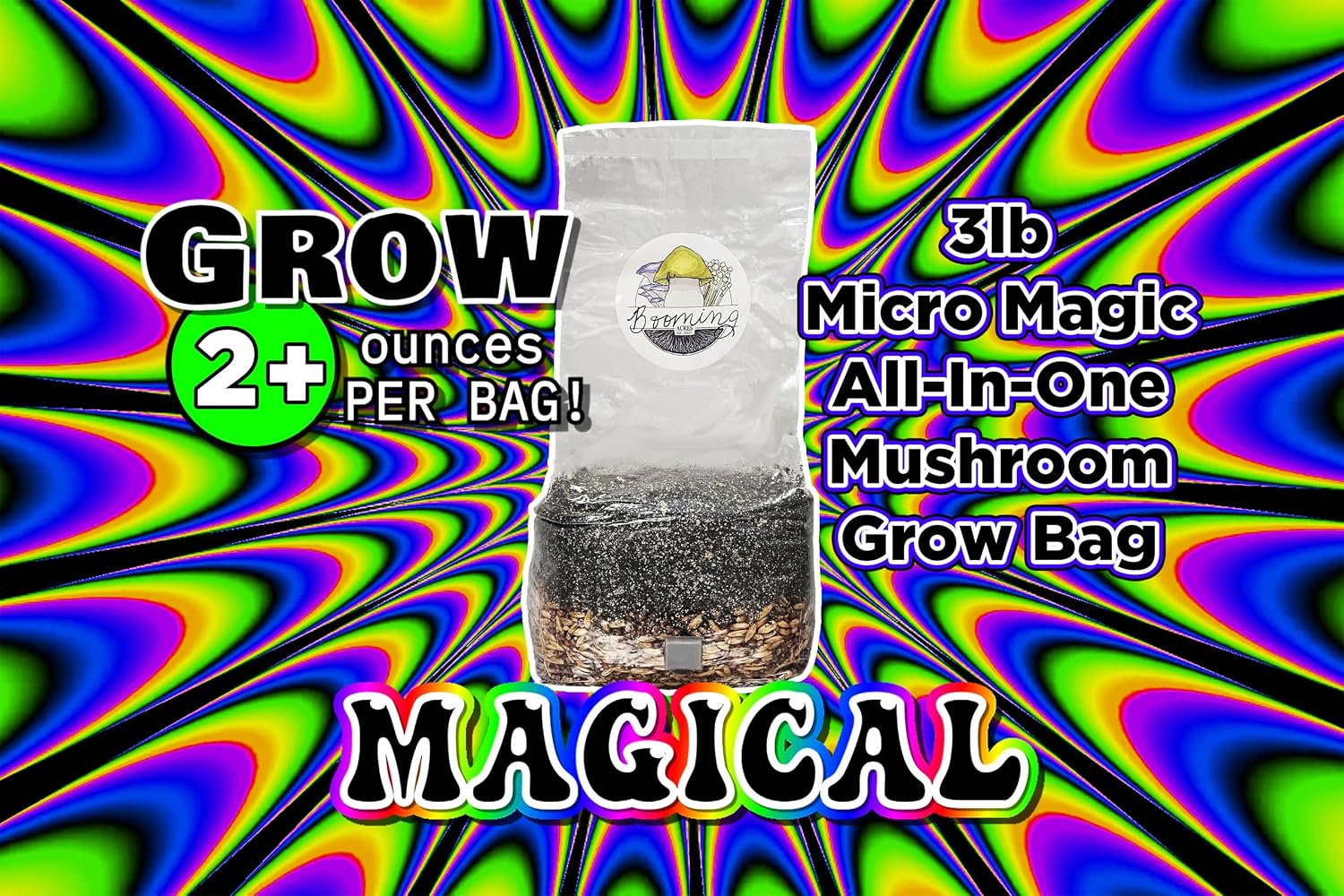 The Micro Magical 3lb All in One Mushroom Grow Bag | Mushroom Grow Kit | Harvest Your own Happiness | Discover the