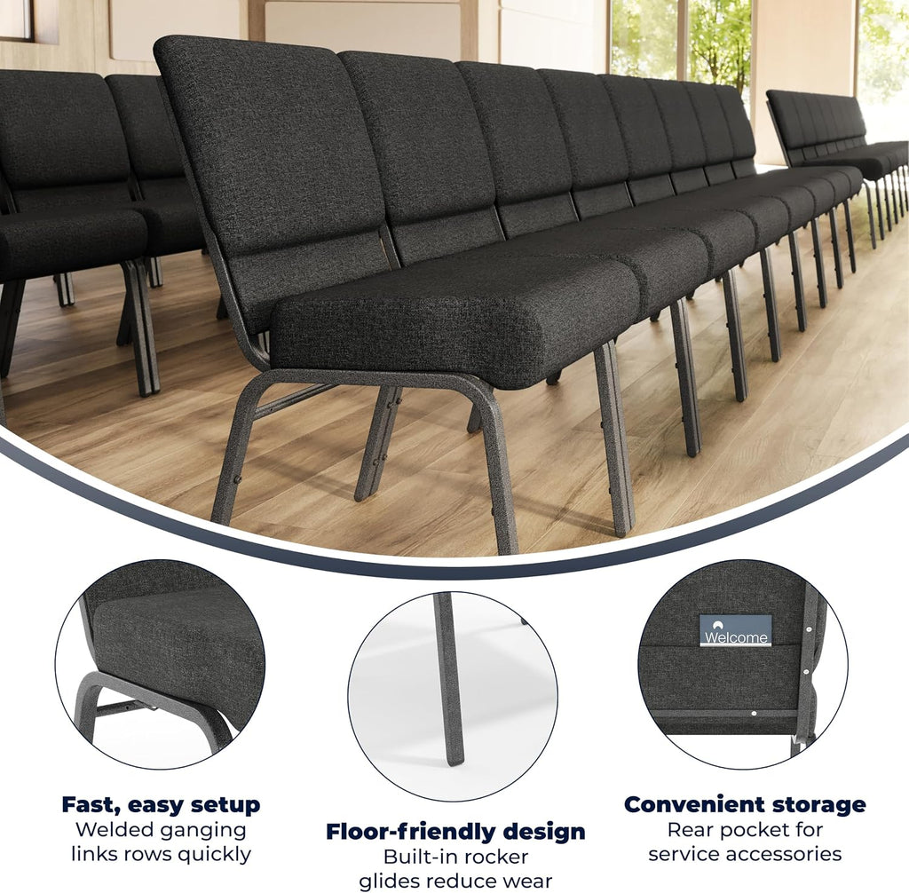 4 Pack HERCULES Series 21''W Church Chair in Dark Gray Fabric - Silver Vein Frame