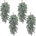 4 Pcs Artificial Christmas Snow Teardrop Swag, 23" Faux Snow Flocked Norfolk Pine Teardrop Door Swag, White Frosted
