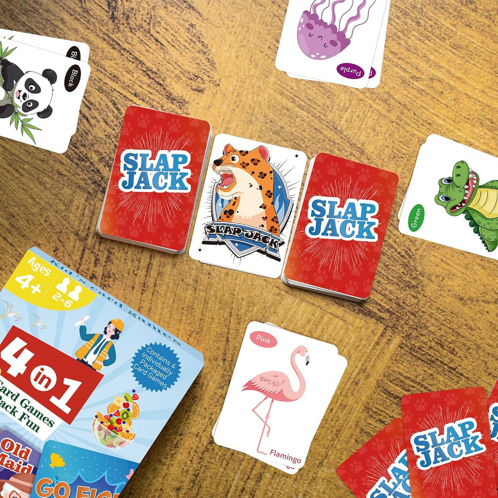 Card Games Go Fish,Old Maid,Slap Jack and Memory Match-4 Decks in 1 Pack,Classic Card Games for Kids Toddlers,Fun