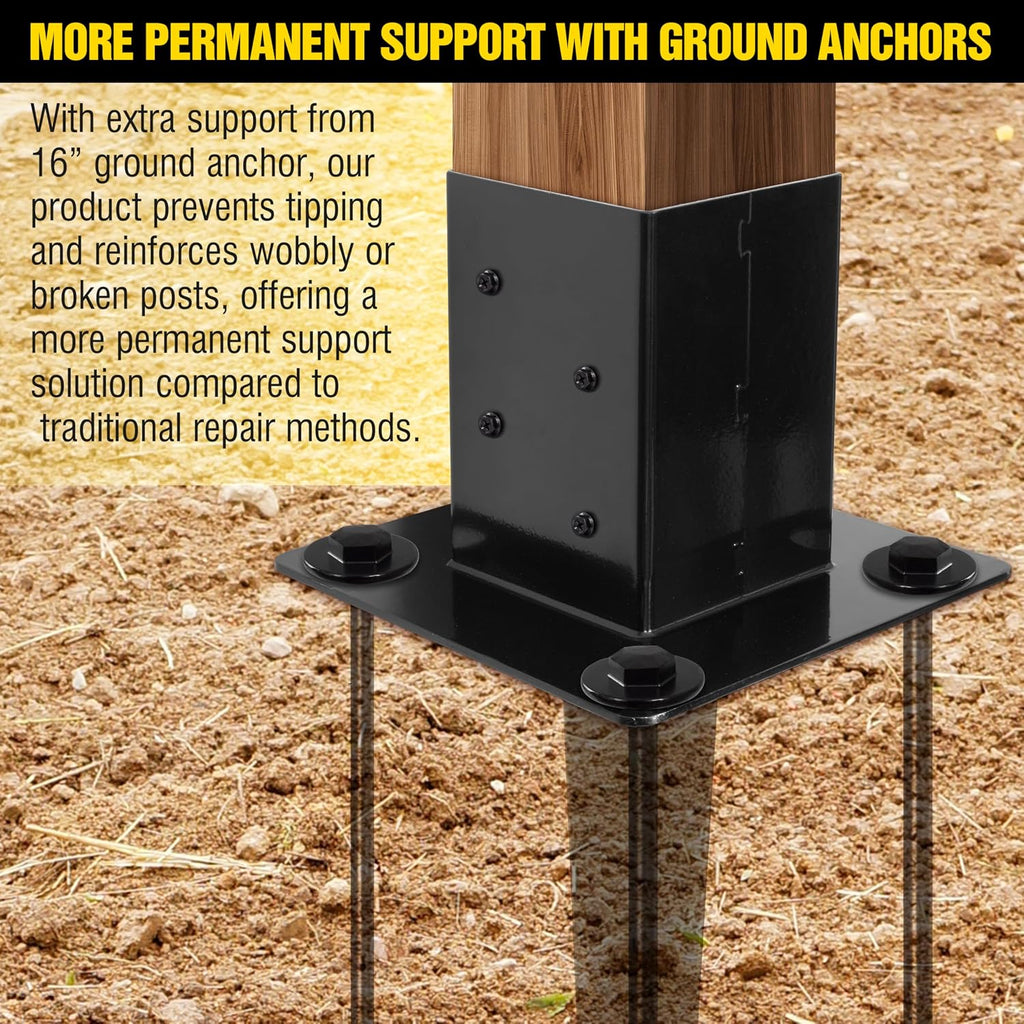 16″ No-Dig 4×4 Ground Spike Post Anchors – Powder-Coated Steel, Includes 4 Corner Screws – Heavy-Duty Ground Anchors